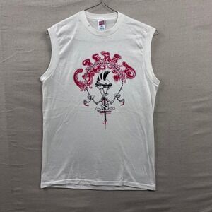 Soffe Muscle Tee Mens Large White Vintage 80s Mohawk Graphic Sleeveless USA Made